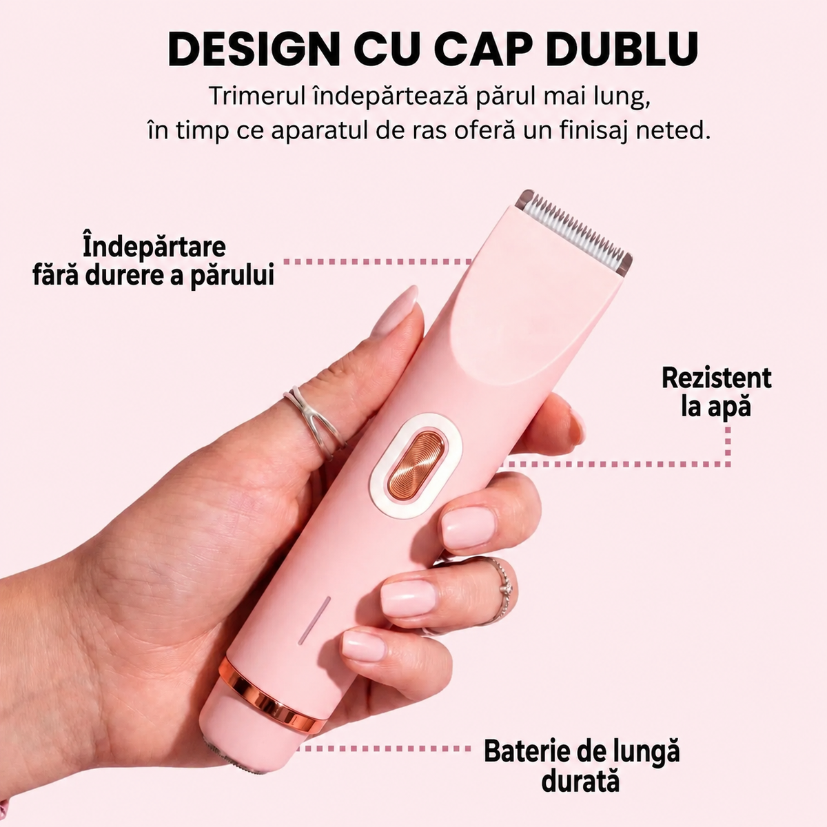 Epilator electric 2in1 pentru corp și zone intime rezistent la apă