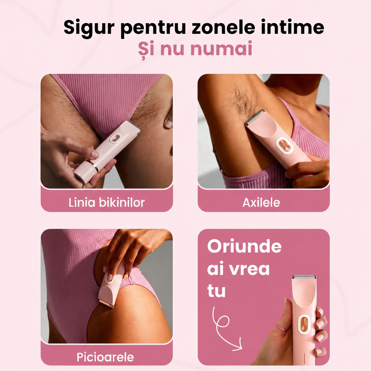 Epilator electric 2in1 pentru corp și zone intime rezistent la apă