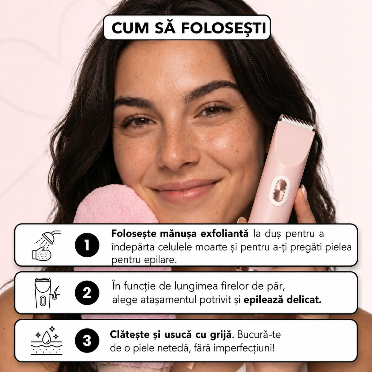Epilator electric 2in1 pentru corp și zone intime rezistent la apă